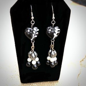 Black & White Opaque Lampwork Glass Drop Earrings